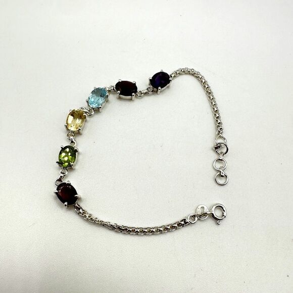 NWOT 7" Multi-gemstone bracelet in solid sterling silver! - Picture 1 of 14
